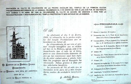 Fotocopia invitación acto de inauguración de la iglesia. Fuente: Archivo de la iglesia.