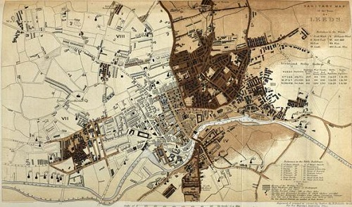 Mapa Sanitario de la ciudad de Leeds, 1842.