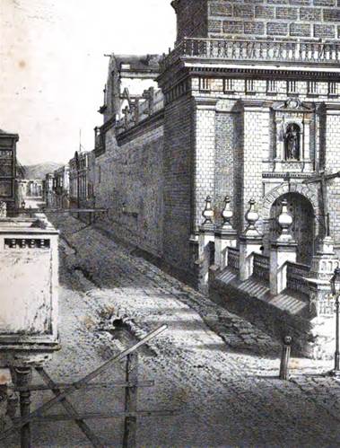 Canales en la calle de los Estudios en Lima, 1858. 