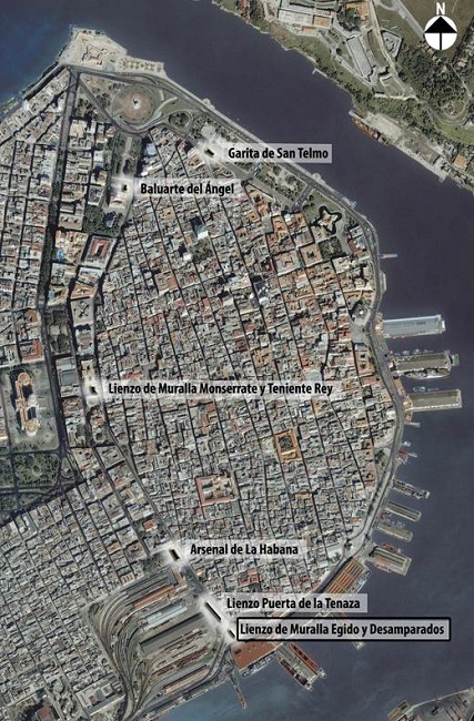 Ubicación de los tramos de la Muralla de La Habana. 