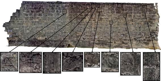 Localización en las ortoimágenes de marcas de cantería. .
