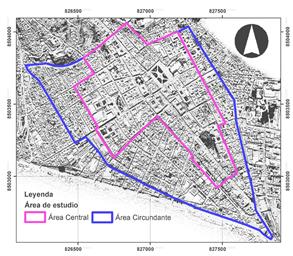 Delimitación de zona urbana y espacio de estudio.