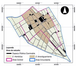 Espacio Público Caminable y Tipo de Zona Identificada.