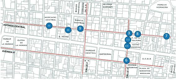 Mapa de ubicaci&oacute;n de &aacute;mbitos analizados. San Jos&eacute;, Costa Rica, 2016. 