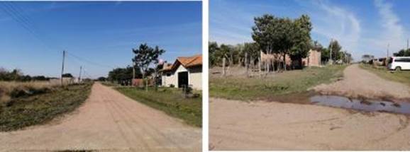 Barrio Colinas de Pilar. Manzanas típicas, forma urbana y escorrentías típicas de aguas pluviales y albañales. 