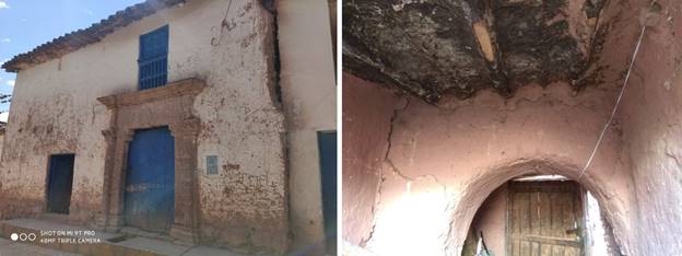Muros de adobe en fachada y arquería en zaguán.