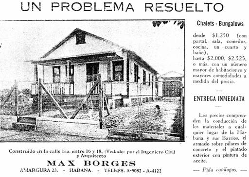 Recorte promocional de los bungalows de madera del Arq. Max Borges del Junco.