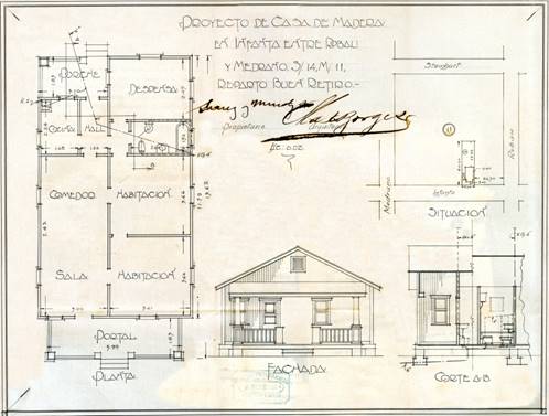 Ejemplo de proyecto repetitivo, confeccionado por la oficina t&eacute;cnica de la f&aacute;brica de Naranjito. Propietarios: Suarez y Mendoza, 1921.
