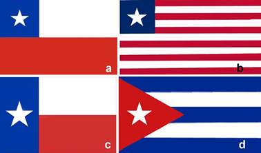 Pa&iacute;ses que coinciden en que su insignia nacional es conocida como bandera de la estrella solitaria: a) Chile, b) Liberia, c) Estado de Texas (EUA), y d) Cuba.