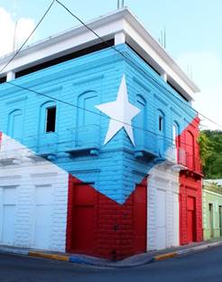 Incoherencia formal y conceptual de la bandera de Puerto Rico en el restaurante Utuado, en San Juan. 