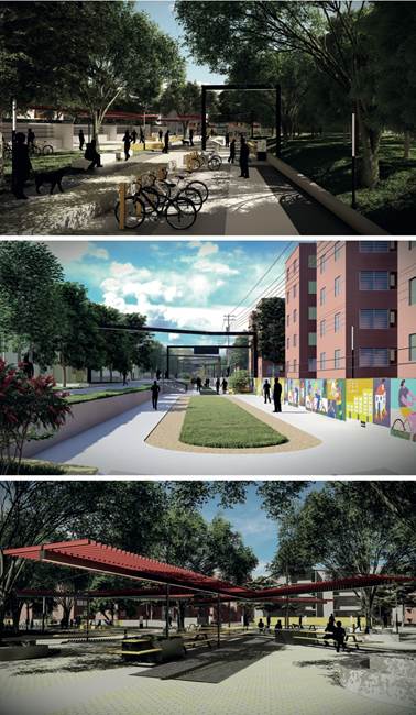 Propuesta de proyecto Parque Lineal: ciclovías, áreas de ejercicios para la rehabilitación física, y mobiliario urbano incorporado.