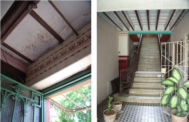 Detalles del acceso a la residencia desde el basamento.