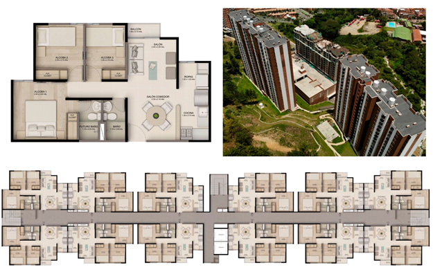 Configuración típica. Diagrama de vivienda de interés social en serie, ciudad de Medellín. 