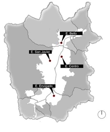 Localización de los casos de estudio en el Área Metropolitana de la ciudad de Medellín. 