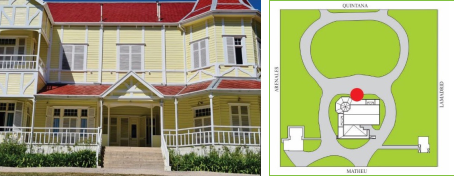 Esquema de posicionamiento de los contenidos desarrollados para el Beacon 2 (escalinata desde la calle Quintana). 