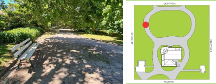 Esquema de posicionamiento de los contenidos desarrollados para el Beacon 6 (camino en el jard&iacute;n sobre la calle Arenales).