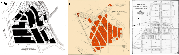 Urbanizaciones proyectadas por los Echarte. 10a) Reparto Náutico (1951). Fuente: Mapoteca BNJM [32]. 10b) Reparto Hidalgo (1952) Fuente: ANC [33]. 10c) Reparto Ensanche del Vedado (1955)