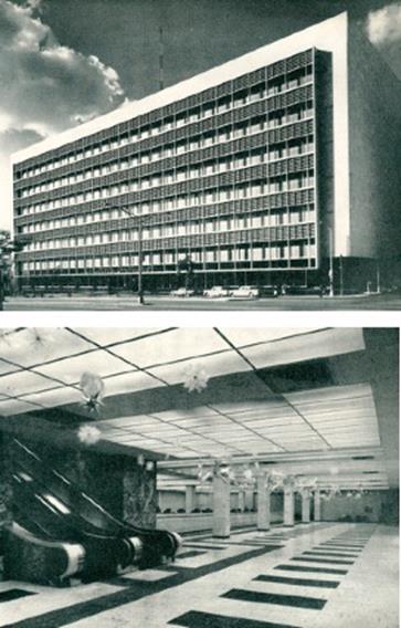 Fachada e interior del vestíbulo de la compañía cubana de Electricidad publicadas en Álbum de Cuba, 1953