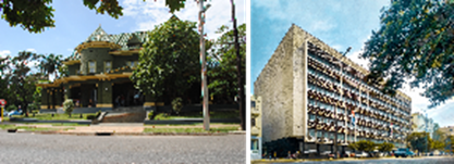Casa de las tejas verdes (izquierda). Compañía Cubana de electricidad (derecha). 