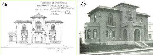 Casa de Isabel Reyes de Zúñiga, sita en Calzada y L, Vedado. 4b) Fachada proyectada. Fuente: ANC [8]. 4b) La casa en 1941. 