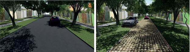 Posibles transformaciones en los tipos urbanos Semi - compactos de bajo COS. Reducci�n de la franja vial asfaltada. Fuente: Elaborado por Rafael D�az.