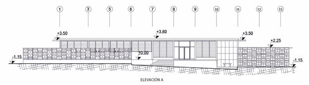 Elevaci�n A, de la fachada principal. 