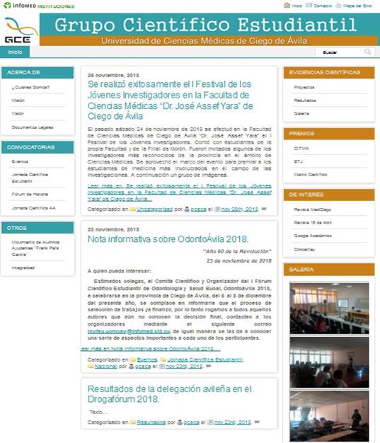 Página principal de la plataforma digital creada.