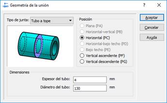 Diálogo para la entrada de datos de la geometría de la unión