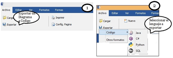 Opci&oacute;n de exportaci&oacute;n con destaque de los lenguajes implementados.