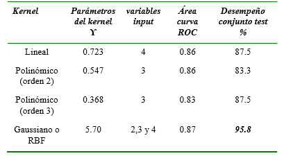 Máquinas de Soporte Vectorial con diferentes tipos de kernel