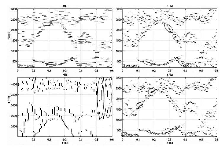 Respuesta de las neuronas básicas del habla para la palabra /veíamos/ de un locutor masculino.