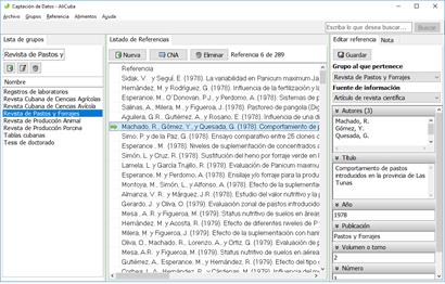 Procedimiento para registrar las informaciones contenidas sobre la composición nutritiva de los alimentos de una referencia consultada.