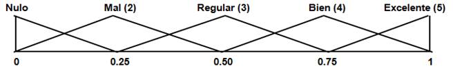 Variables lingüísticas utilizadas para expresar la evaluación.