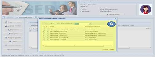 Interfaz del módulo administración, vista Asignar tarea.