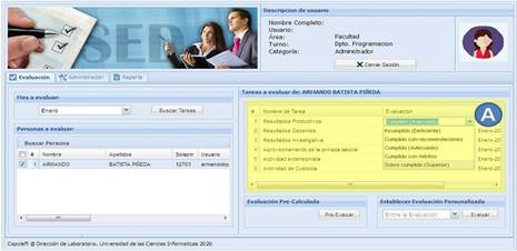 Interfazdel módulo evaluación, vista Evaluar tareas.