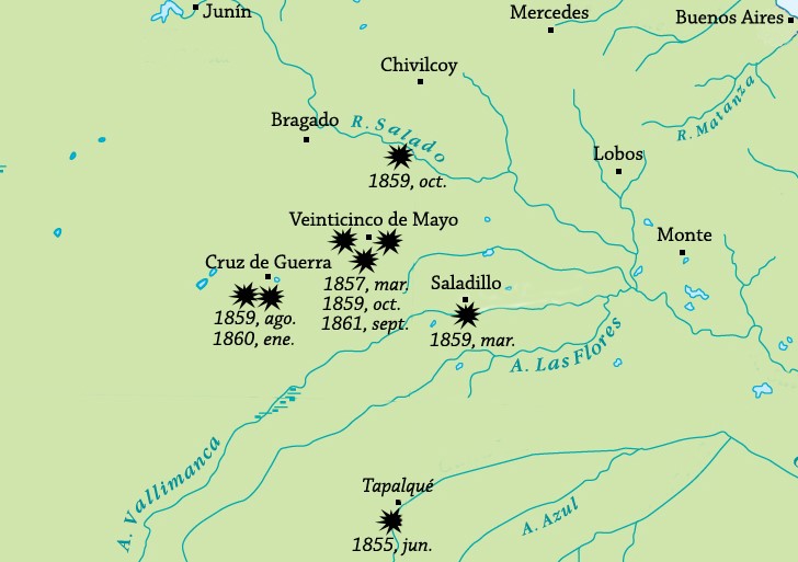 Beligerancias
en la frontera oeste de Buenos Aires, entre 1855 y 1861
