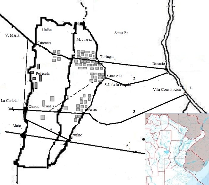 Trazados de los ferrocarriles que sirvieron a las colonias de Uni�n y Marcos Ju�rez