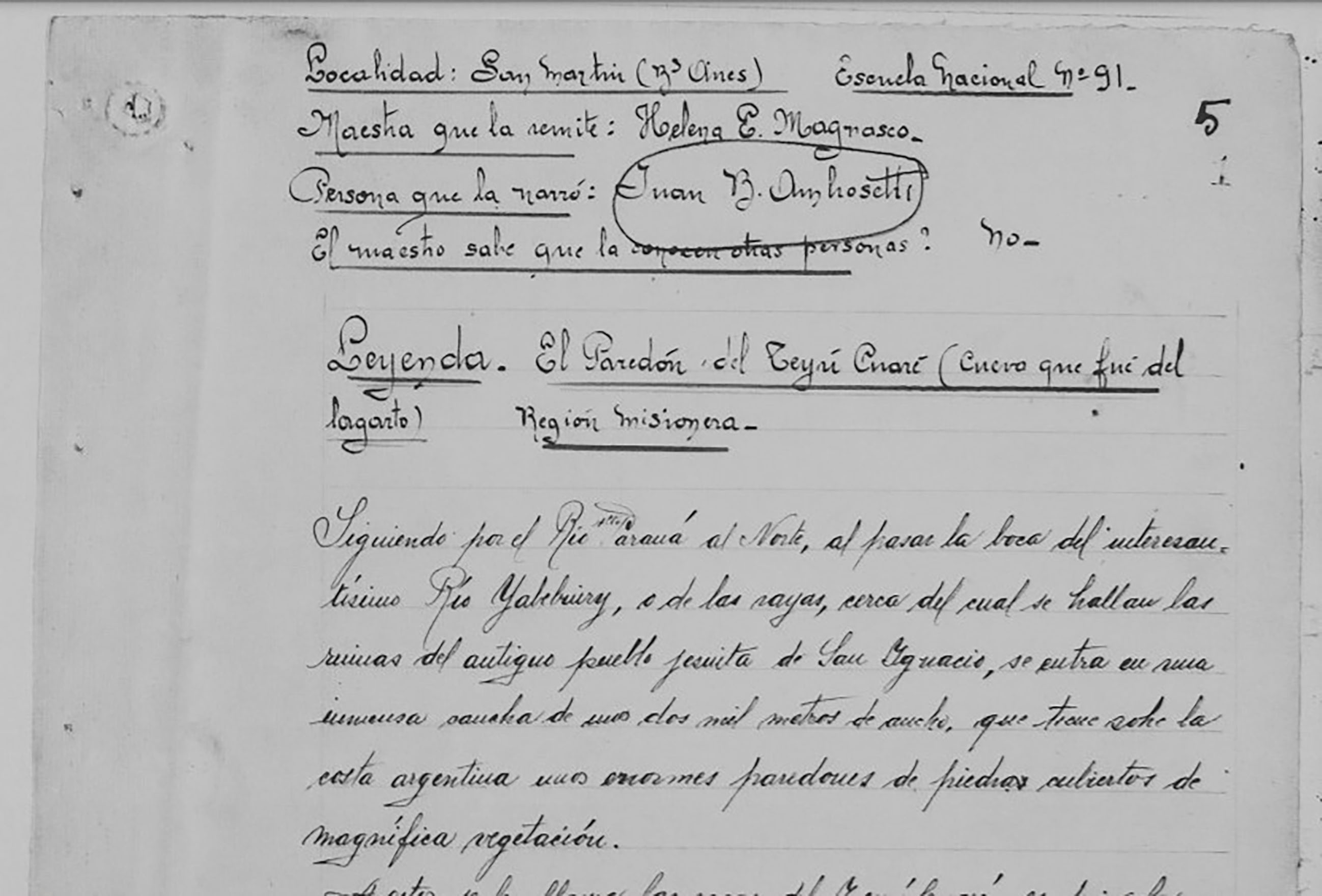 Fragmento de los folios enviados por Elena Magnasco