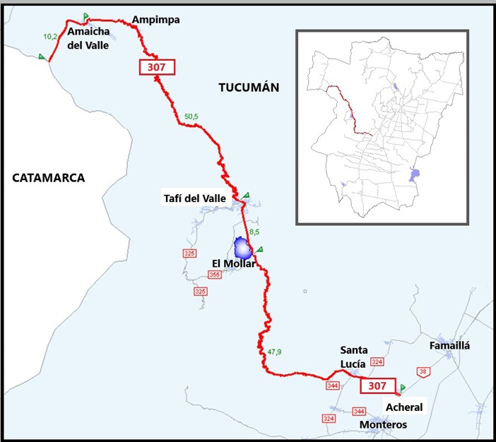 Imagen N�4. Carretera de Acheral a Amaicha del Valle pasando por Taf� del Valle (RP307)