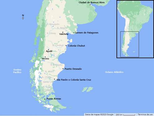 Área de estudio y sitios mencionados en el texto.