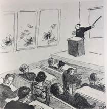 Profesor Cyrano Tama. Primeros alumnos en arquitectura; al centro est&aacute; Otilia Plaza, 1931