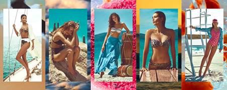 Montagem com mulheres na praia