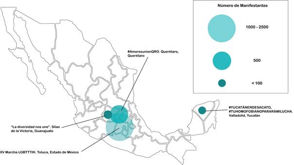 Número de manifestantes en cuatro marchas LGBTIQ+ de México