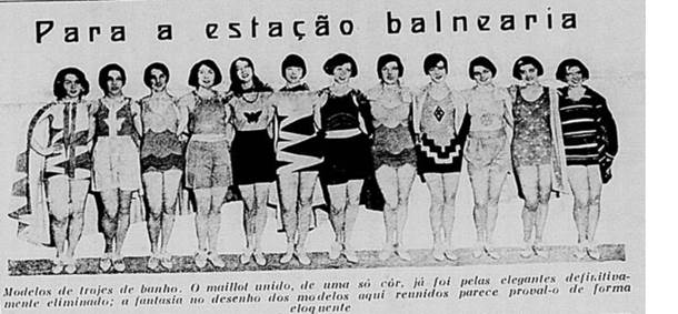 Anúncio de caráter publicitário sobre modelos coloridos de maiôs publicado no jornal Beira-Mar, de que eram leitoras as mulheres da chamada elite cilense