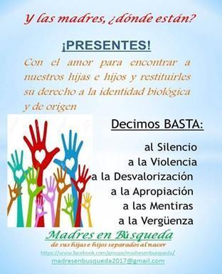 Folleto entregado en reuni&oacute;n fundacional de la agrupaci&oacute;n Madres en B&uacute;squeda el 5 de marzo de 2017 en la Ciudad de Buenos Aires
