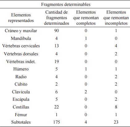 Distribuci&oacute;n de
fragmentos &oacute;seos determinables