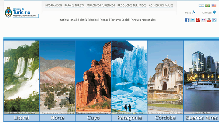 Imagen promocional de la Argentina en la que se destaca (primera a la izquierda) las Cataratas del Iguaz&uacute;