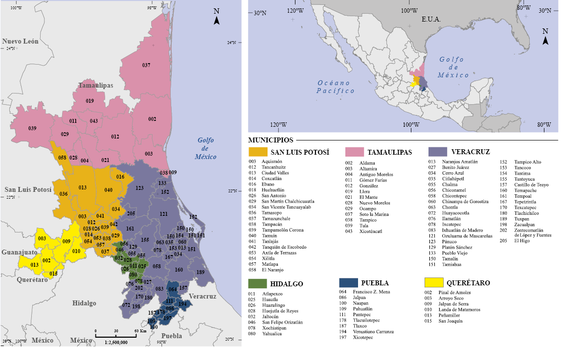 Localizaci&oacute;n y conformaci&oacute;n de la Huesteca.