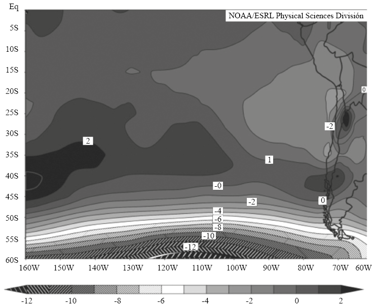  Diferencia de la presi&oacute;n media a nivel del mar entre los a&ntilde;os 2012 y 1948