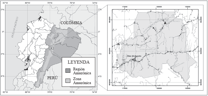 Ubicaci&oacute;n de la parroquia Diez de Agosto en el Ecuador
Continental.
